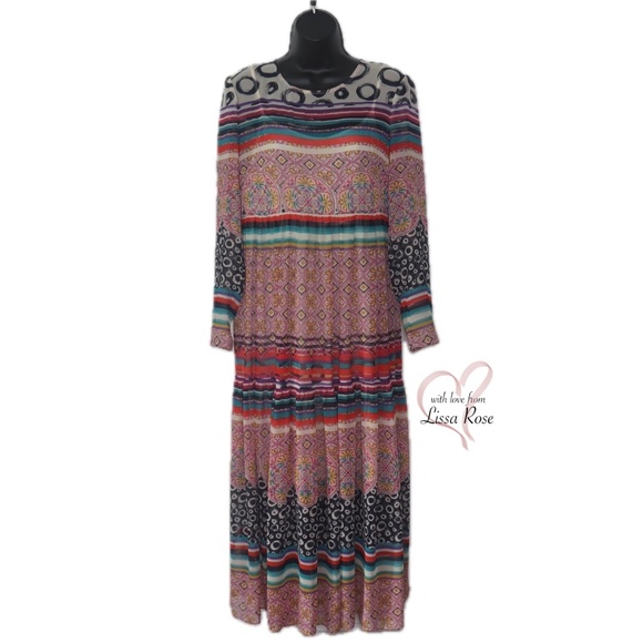 Donna Morgan Dresses & Skirts - Sierra Maxi Sheer Long-Sleeves Patterned Dress (Donna Morgan for Anthropologie)